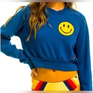 Aviator Nation Cropped Smiley Crewneck